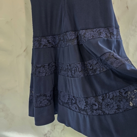 LRL Ralph Lauren Dress Women 18 1X Navy Ponte Lace Faux Wrap Plunge Ruched - Picture 10 of 14